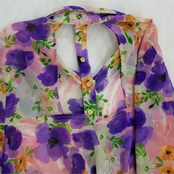 Band of Gypsies floral sheer open back button up - Picture 5 of 7
